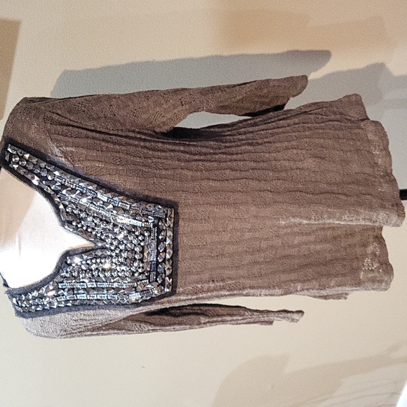 Zba Embellished Brown Women's Top - Picture 3 of 11